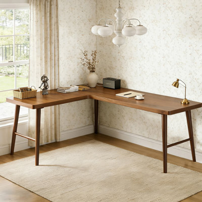 Walnut-colored corner L-shaped solid wood pine desk