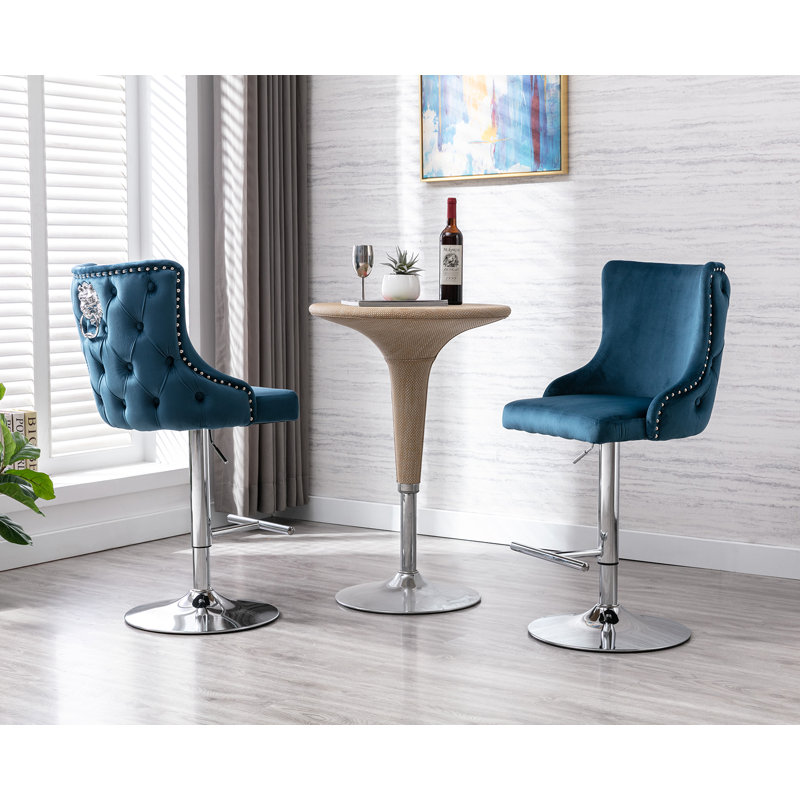 Glazer Adjustable Height Counter Stool with Metal Frame, Blue / White / Grey