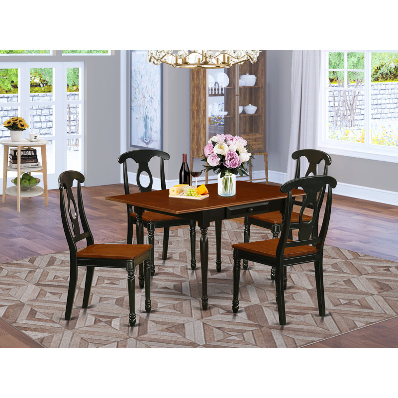 Ensemble de table de salle à manger 5 pièces moderne comprenant une table rectangulaire en bois avec Dropleaf et 4 chaises, noir et cerise