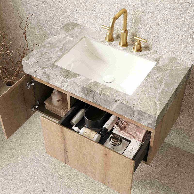 Meuble-lavabo mural, Chêne blanc, Gris clair, 36"