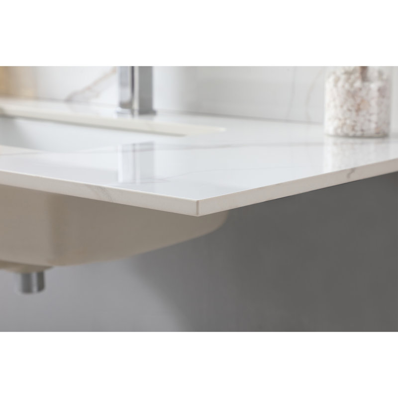 Plateau de meuble-lavabo en pierre frittée de 43 po x 22 po pour salle de bain avec lavabo en céramique et installation facile