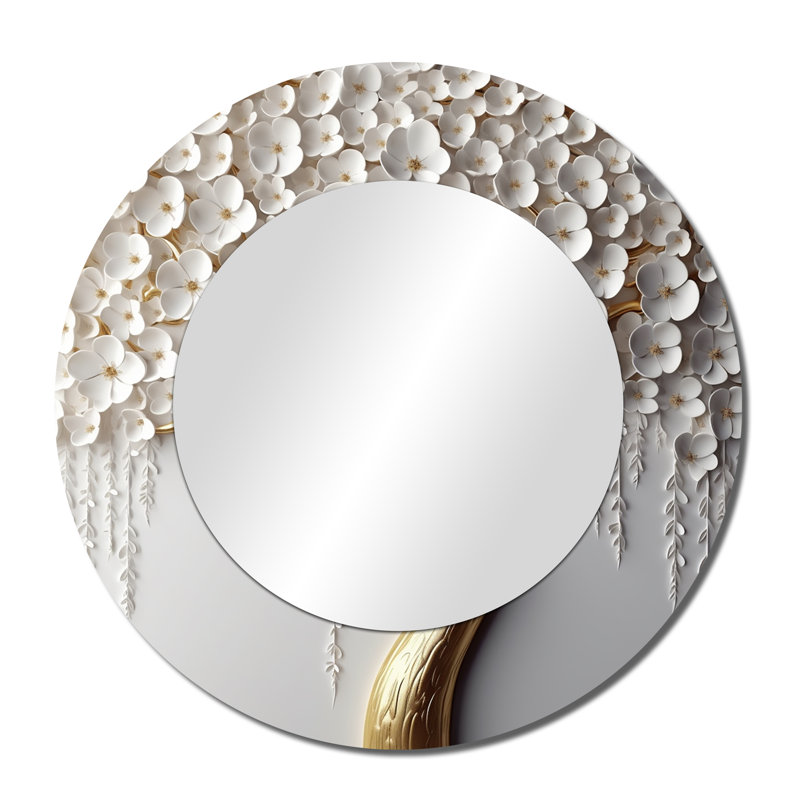 Orchidée blanche Pipsa, jardin de branches II - grand miroir d'arbre floral, 36 po x 36 po