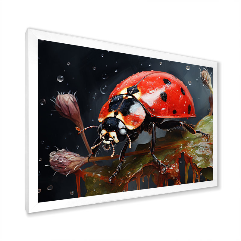 Curious Ladybug Crimson Serenity III sur toile, Cadre simple blanc, H 16 po x l 32 po x P 1 po