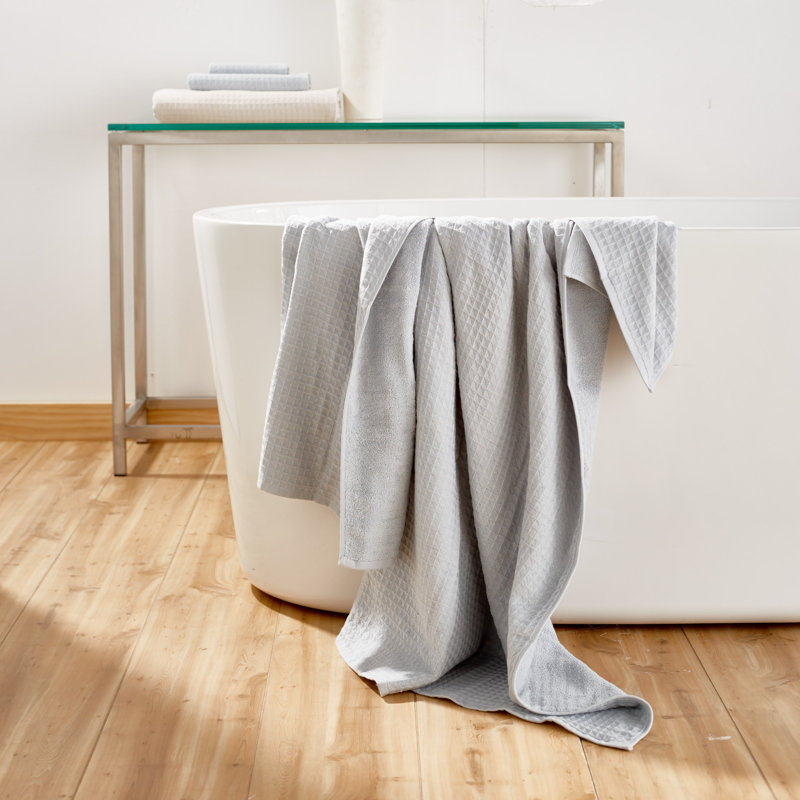Waffle Twist 100% Cotton Bath Towel, Light Gray, 6 Piece Bath Towel Set