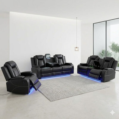 Luxurious 3 Piece Power Reclining Breathing Faux Leather with LED and Reading Light Living Room Set  (Set of 3)