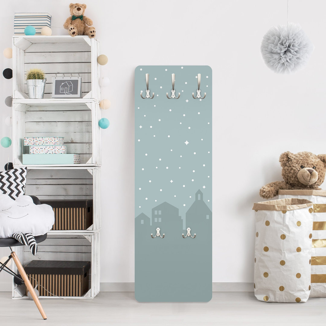 Night Sky with Stars and Houses Wall Mounted Coat Rack