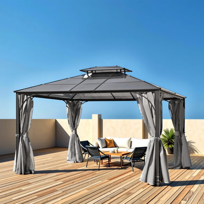 10'x12' Hardtop Outdoor Gazebo Heavy Duty Double Roof Patio Gazebo