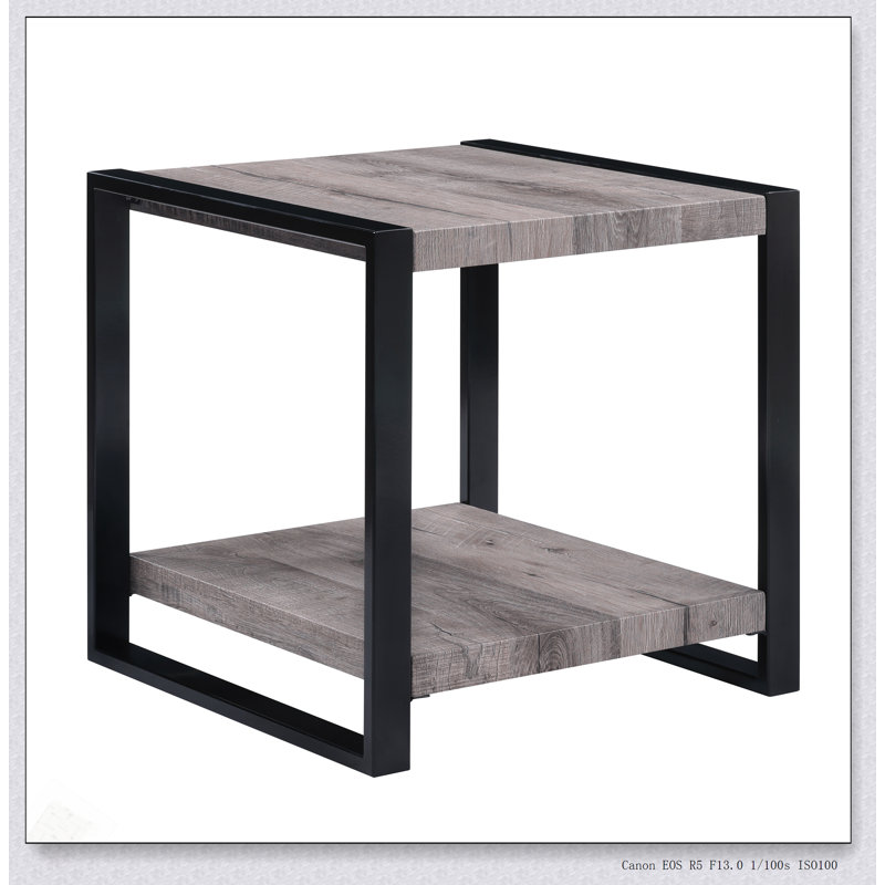 Table de bout contemporaine avec tablette de rangement, finition brun rustique pour le salon, meubles en bois