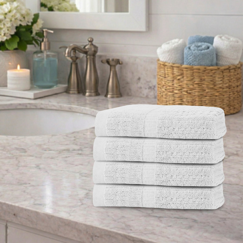 Willow 4 Pieces Hand Towel Set – 100% Combed Cotton, Premium Quality 630 GSM, White, Ultra-Soft & Highly Absorbent (4 Hand Towels)