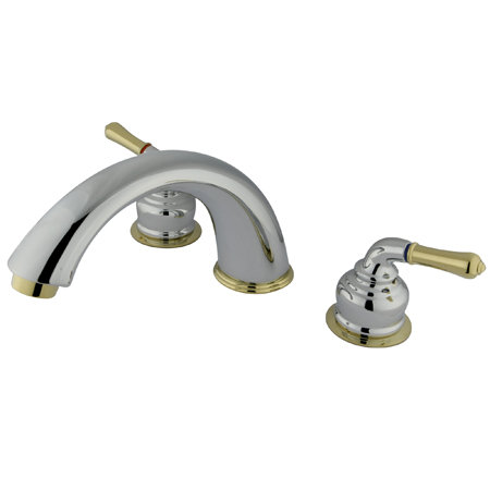 Robinet de baignoire romaine à fixation sur plateau à deux poignées Magellan, Polished Chrome / Polished Brass