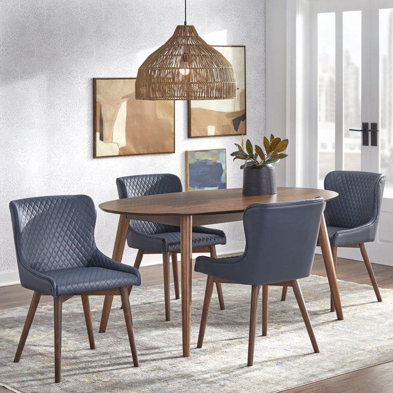 Jevon - Person Four Leg Dining Set, Navy, 5 Pieces: 1 Table, 4 Chairs