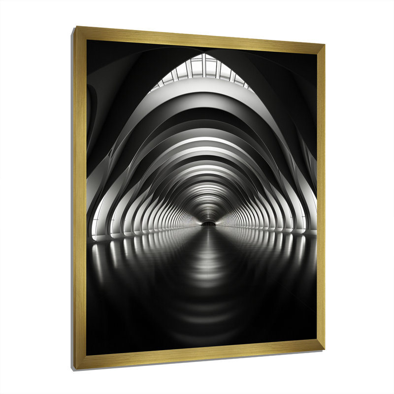 «Grey Tunnel Futuristic Elegance Sleek I», reproduction sur toile, H 32 po x l 24 po x P 1 po, Cadre doré à une seule photo