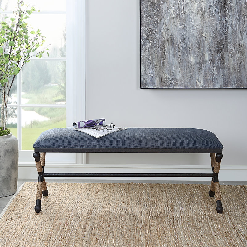 Banc en métal Milana, Rayures bleu marine