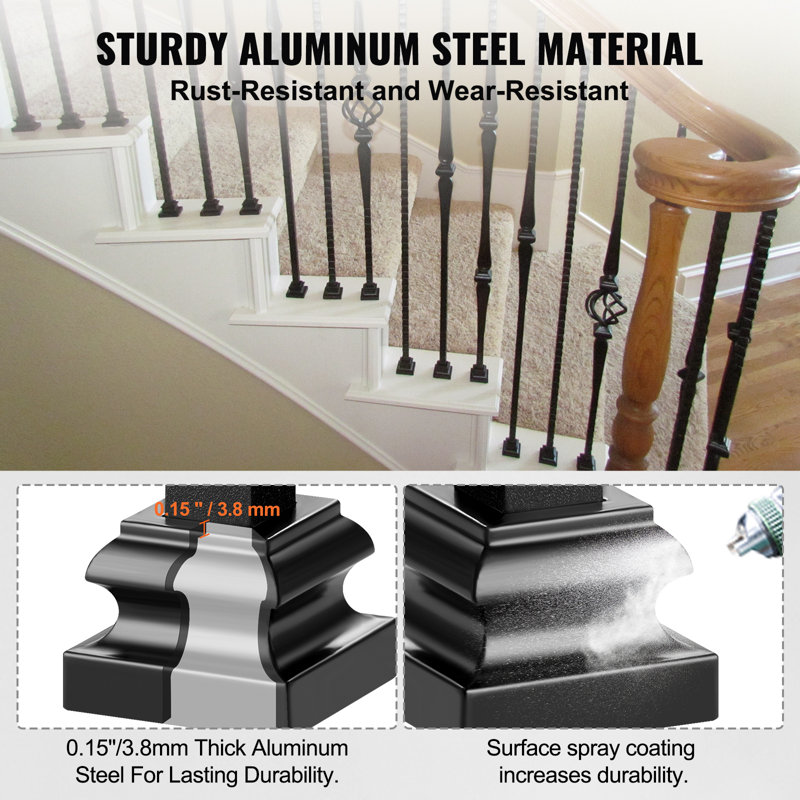 Satin Black Aluminum Alloy Staircase Baluster Shoes Set