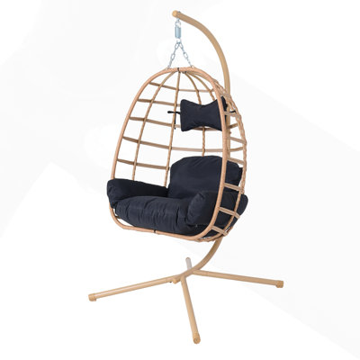 Egg Chair with Stand for Indoor and Outdoor Use, Heavy-duty Rattan Hanging Swing with Washable Cushion, 350lbs Capacity