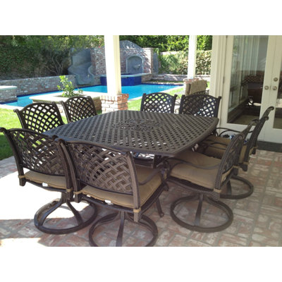 Anieyah 8 - Person Patio Dining Set Umbrella Hole Included Square Table with Cushions Included