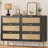 Rattan 6-Drawer Dresser – Gold Accents, Wide Top, Black, Anti-Tip Design