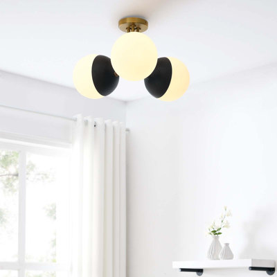 Stellar 3-Light Semi-Flush Ceiling Light In Opal Polished Nickel