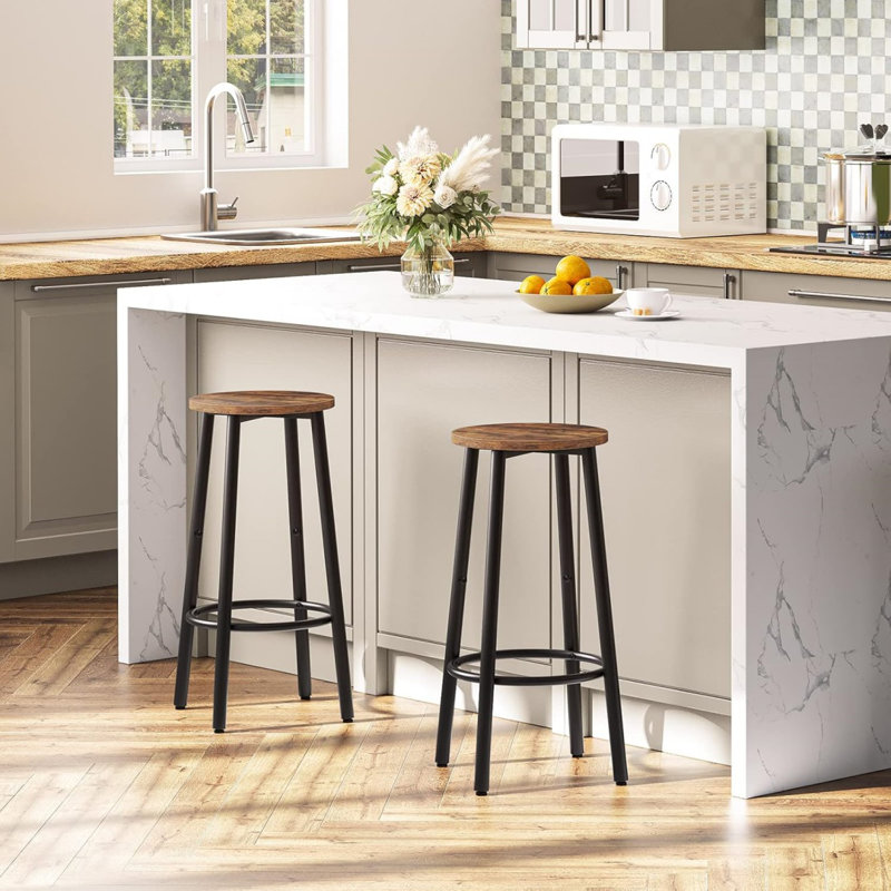 Bar Stools, Set Of 2 Bar Chairs, Kitchen Round Height Stools With Footrest, Breakfast Bar Stools, Sturdy Steel Frame, For Dining Room, Kitchen, Party, Easy Assembly, Rustic Brown
