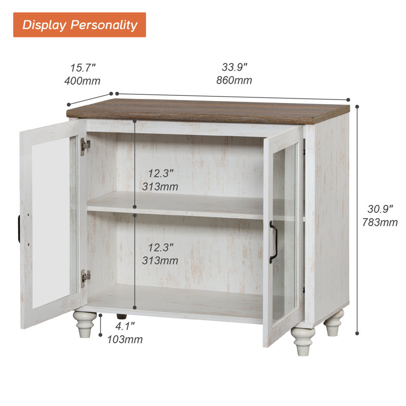 Scarlett TV Stand For 43-Inch TV, Wooden Console Table With Storage Cabinet For Living Room, Kitchen Sideboard Buffet With Glass Doors For Dining Room
