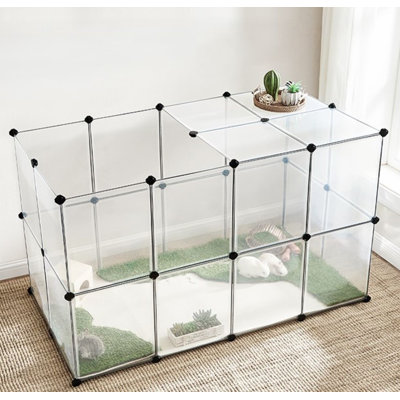 Pet Playpen With Floor, Pet Fence Indoor, Small Animal Pen, 56.3 X 28.7 X 18.1 Inches