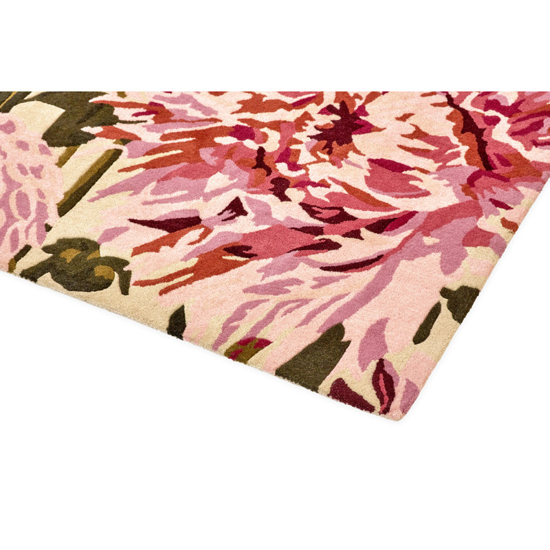 Dahlia Hand Tufted Wool Floral Area Rug in Pink/Green, Rectangle 8'2" x 11'6"