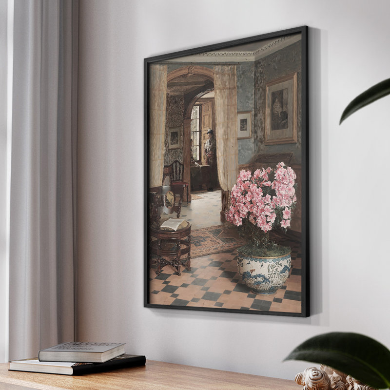 Motif floral rétro C, Noir, H 10 po x l 8 po