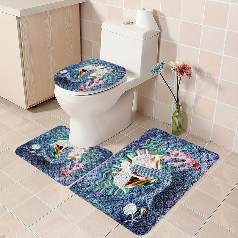 Ensemble de tapis de salle de bain 3 pièces Collage Mermaid Coral