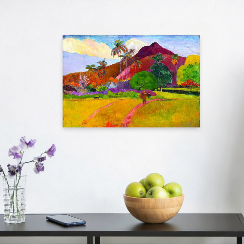 «Tahitian Landscape Classic Colorful Serene Palm Landscape Summer», impression murale, H 12 po x l 18 po