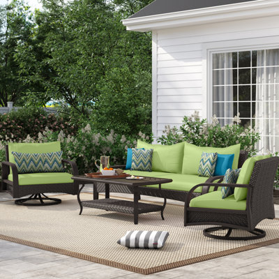 Kechia Wicker/Rattan 6 Person Seating Group with Sunbrella Cushion Covers