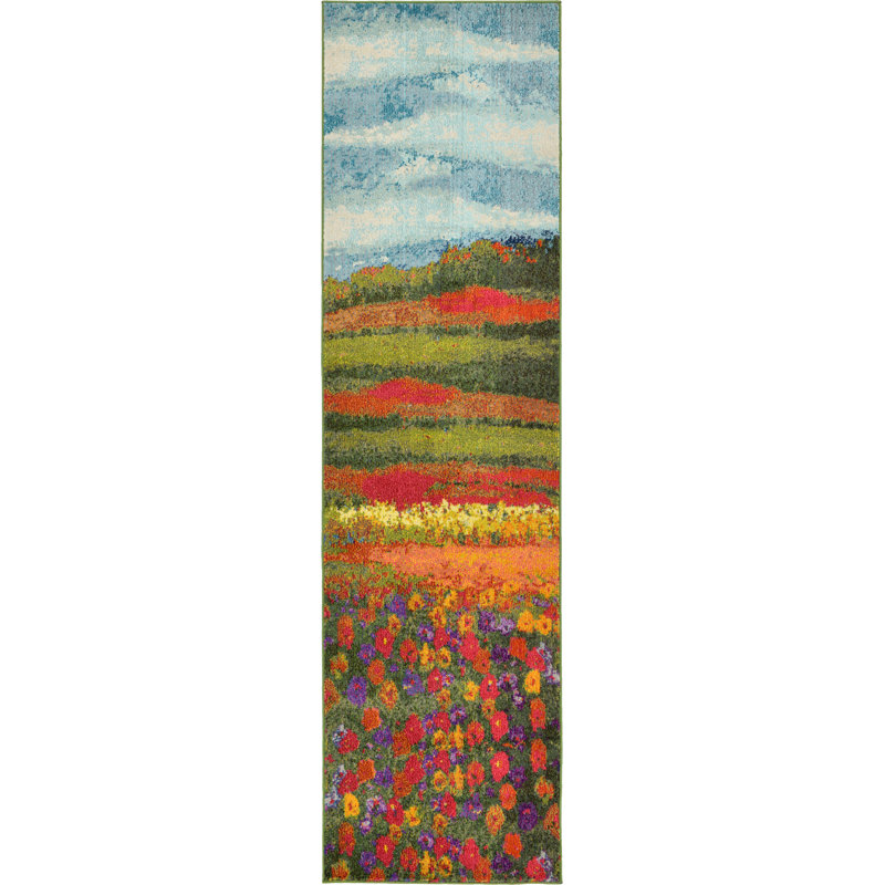 Tapis vert / rouge / jaune Glenarden, Tapis de couloir 2 pi 7 po x 10 pi