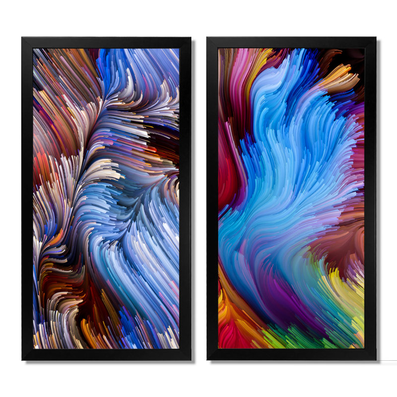 Élégance de l'art liquide III - Ensemble de 2 peintures sur toiles, H 32 po x l 32 po x P 1 po, Cadre photo noir