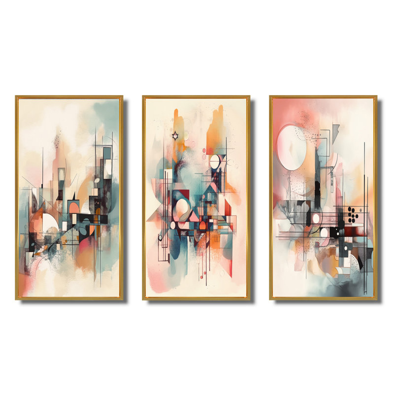 «Explorations In Serenity», 3 pièces sur toile, H 20 po x l 36 po, Cadre flottant doré