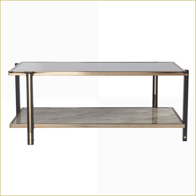 Table basse à miroir avec cadre champagne pour le salon, solution de rangement élégante et peu encombrante