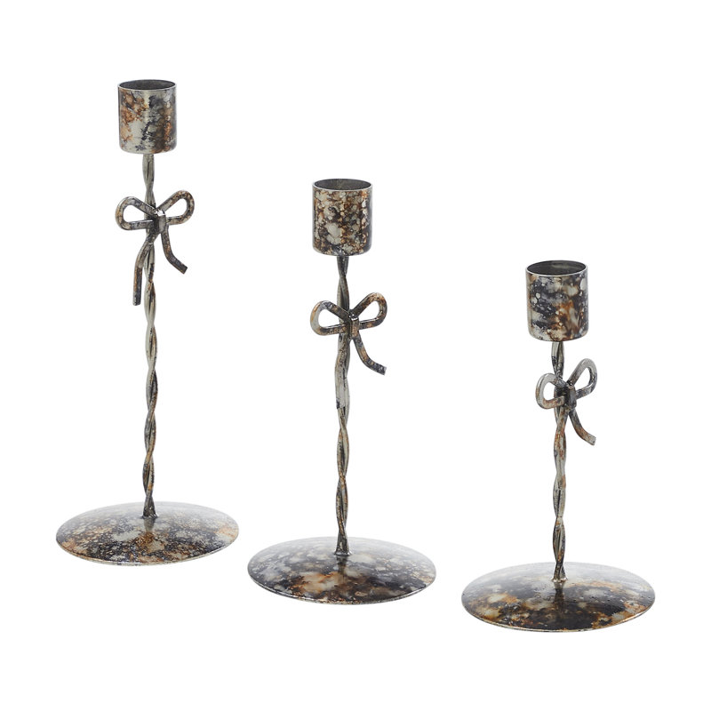 Ensemble de 3 porte-bougies en métal bruni Bow - 5,25 / 6,25 / 7,5 pouces