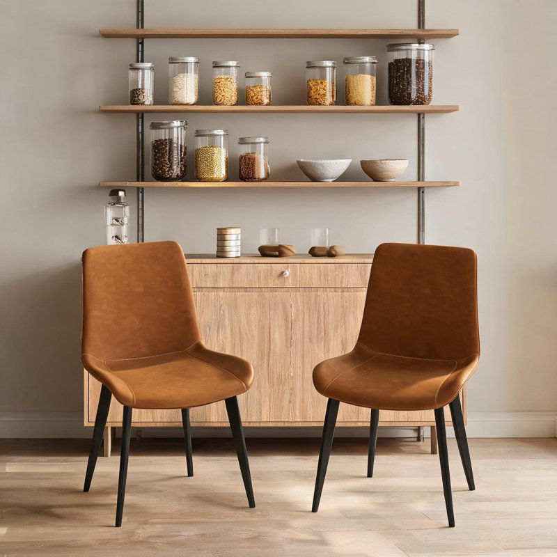 Classic Orange Upholstered Side Chair Set of 2 with Metal Legs for Kitchen Dining, Modern Industrial Style