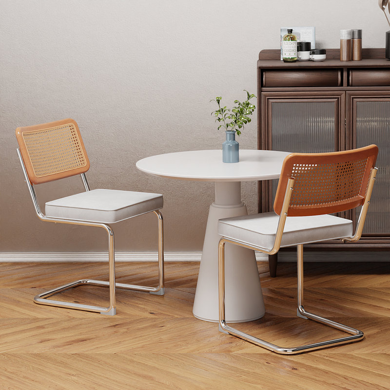 Amyris Velvet Upholstered Side Chair, Chrome, White