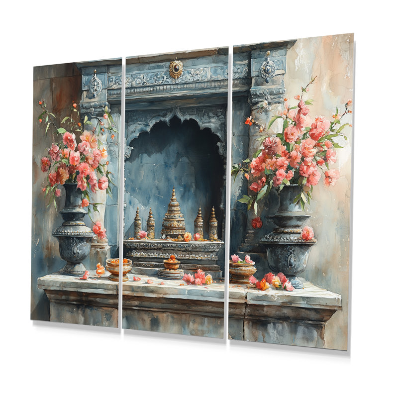 Puja indien moderne rose - ensemble de décoration murale d'art indien, Métal métal, H 28 po x l 36 po x P 1 po