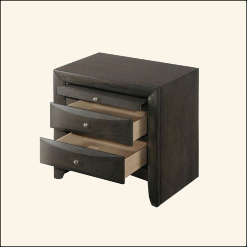 Table de chevet en bois avec 2 tiroirs et 1 plateau, chêne gris, Gris