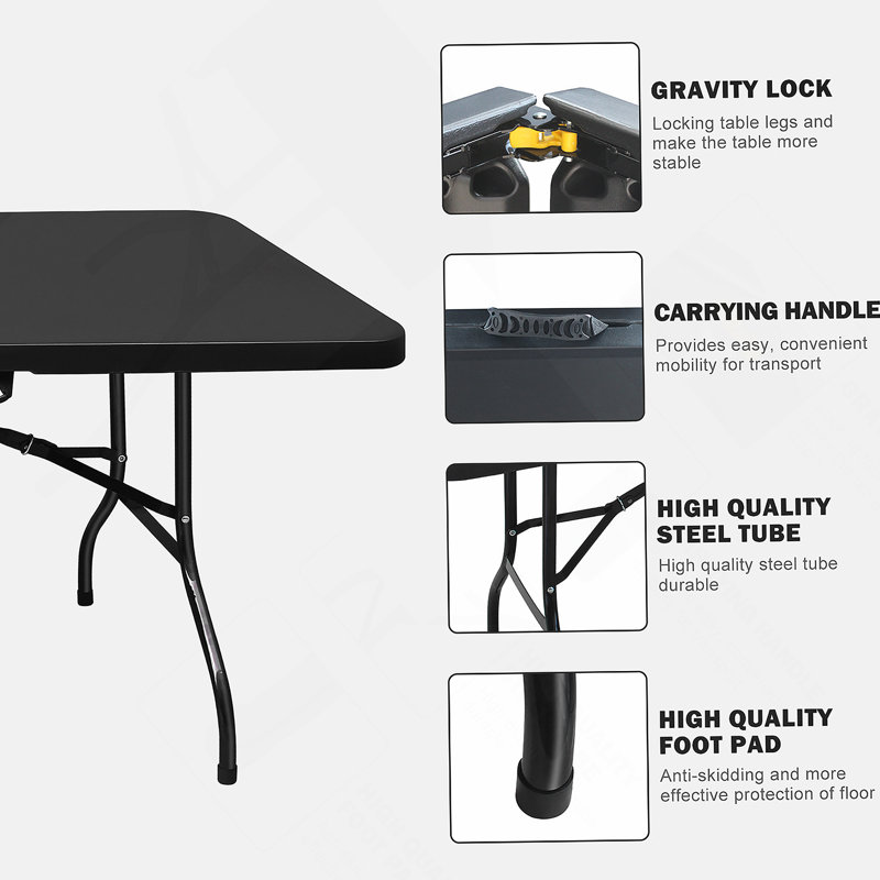 Table pliante 8 pi, table en plastique portative pour le camping, pique-nique, pliable à haute charge