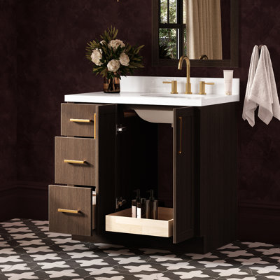   Meuble-lavabo de salle de bain ovale droit 37 po Kayleigh avec comptoir en quartz blanc pur 1,5 po Kayleigh