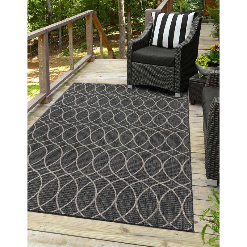 Charcoal Gitter Indoor/Outdoor Trellis Rug, Rectangle 7'10" x 11'