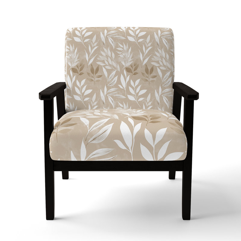 Chaise rembourrée Country Farmhouse - Chaise avec accoudoirs crème Meadow fern, Accoudoirs carrés noirs