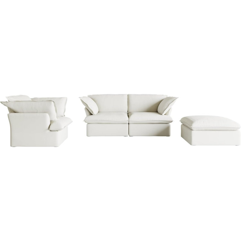 Canapé modulaire en velours 3 places Cielo Cloud Plus, Mélange de lin blanc