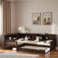 L-shaped Platform Bed With Trundle, Storage Drawers And Shelves-1227010235