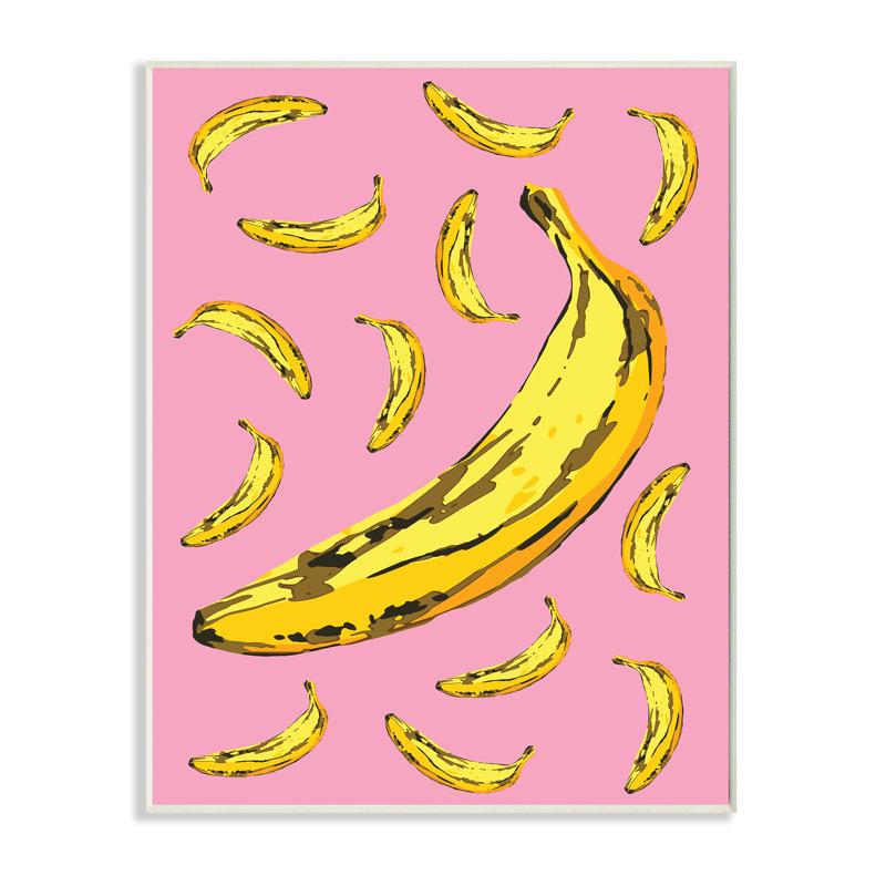 Bananes mûres fantaisistes, fruits tropicaux, jaune, rose, Plaque murale, H 15 po x l 10 po