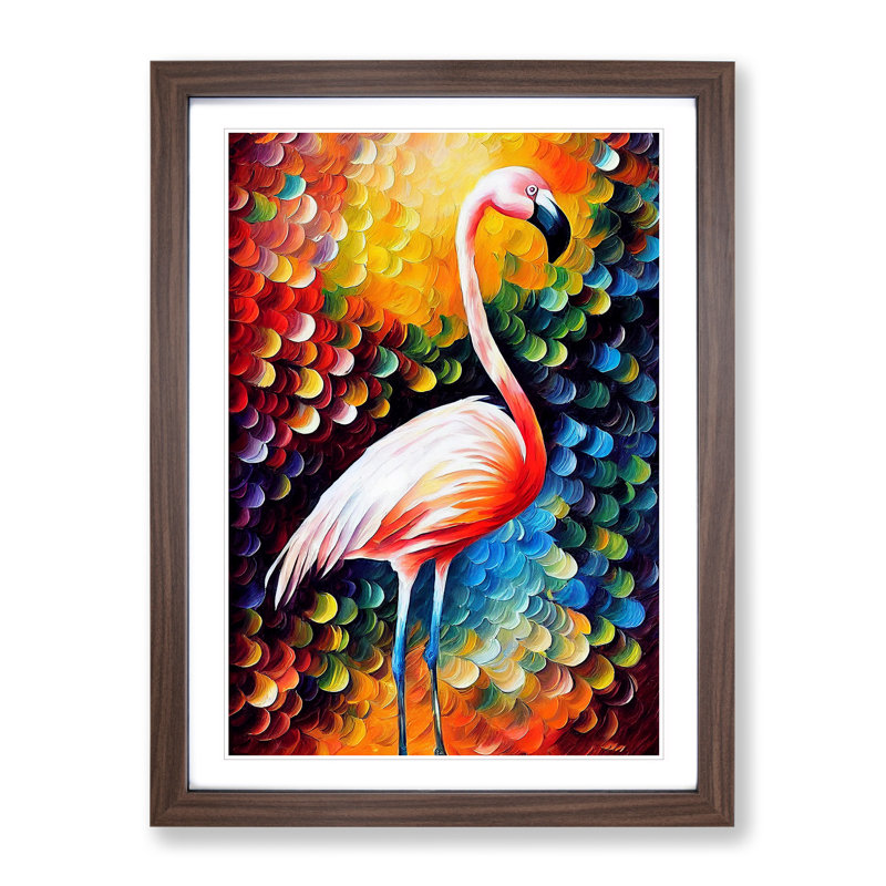 Flamingo Portrait No.5 - Framed Print, 34cm H x 25cm W x 2cm D, Walnut