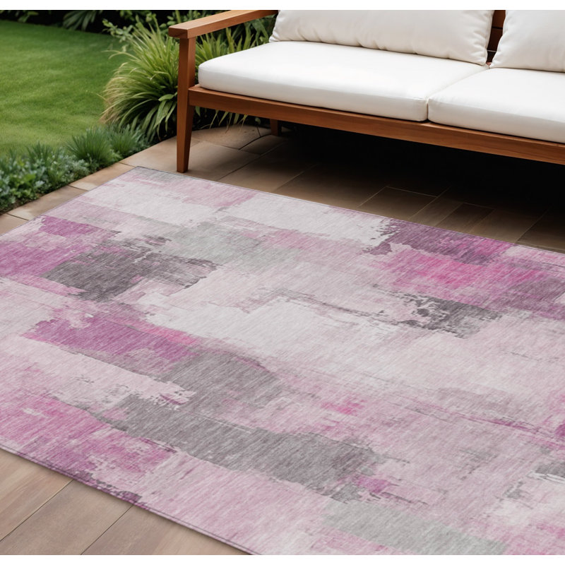 Tapis intérieur lavable abstrait 10 pi x 14 pi rose et argent