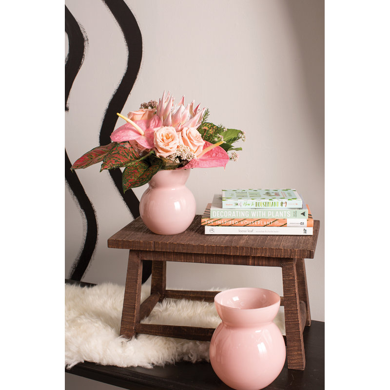 Handmade Glass Table Vase, Light Pink, 6.5" H x 5.5" W x 5.5" D