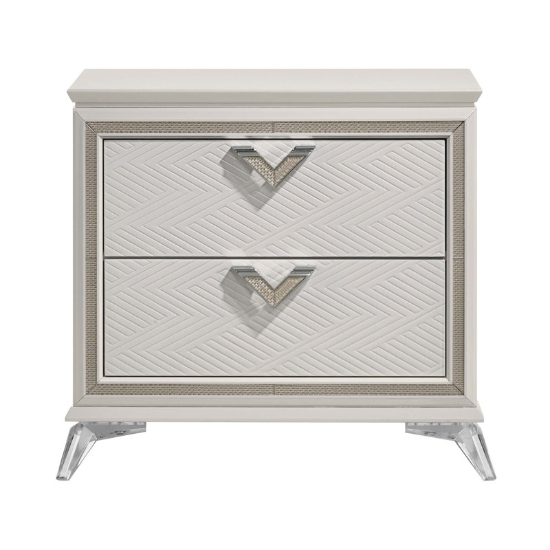 Table de chevet à 2 tiroirs de luxe moderne avec bois d'ingénierie durable et pieds élégants en acrylique pour un rangement élégant dans la chambre à coucher